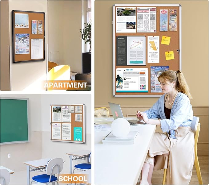 SWANCROWN Enclosed Bulletin Board Tamper-Proof Cork Noticeboard Secure Information Board with Acrylic Door 26x20inch (4xA4)