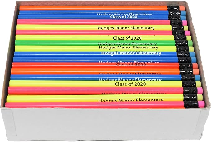 Pencil Guy Promotional Personalized Imprinted Neon Round Pencils- 500 per box