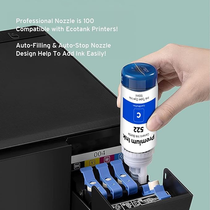 Printers Jack 522 Ink Refill Ink Bottle Kit Compatiable with T522 and Supertank ET-2800 ET-4700 ET-4800 ET-2710 ET-2720, ET-2803 Printer, (2BK C M Y)