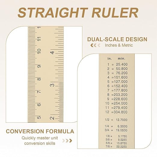 HARFINGTON 6pcs Metal Straight Ruler 15cm Metric SAE Aluminum Alloy Measuring Rulers Scale Tool with Hole for Measure Study Reading Classroom Office, Beige