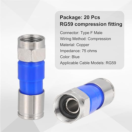MECCANIXITY 20 Pcs F Type Coaxial Cable Compression Connectors, 75 Ohm Copper - Image 3