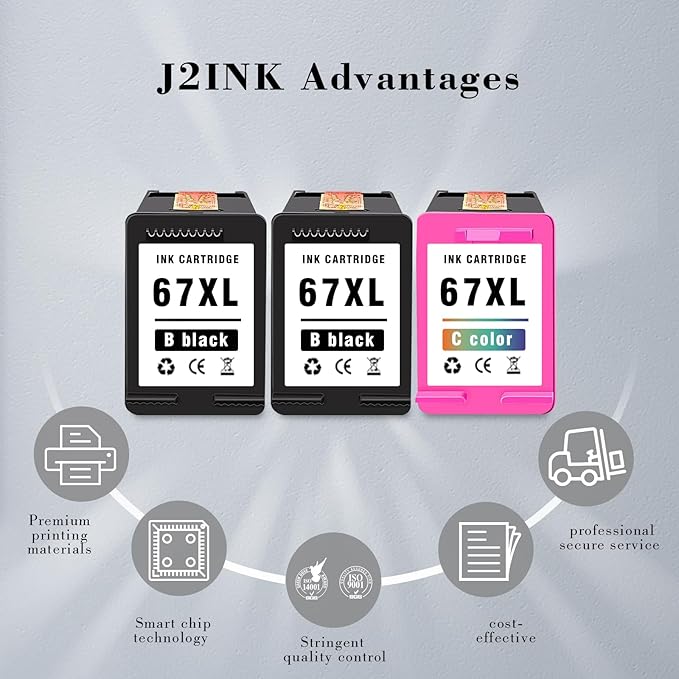 Printer Ink 67XL 67 2755e 4155e Ink Cartridges for HP 67 Ink cartridges Black/Color Combo Pack Remanufactured for DeskJet 2700 2700e 2755e 2755 4155e Envy 6055e 6055 6000 6400 6455e 6475 6452 6458