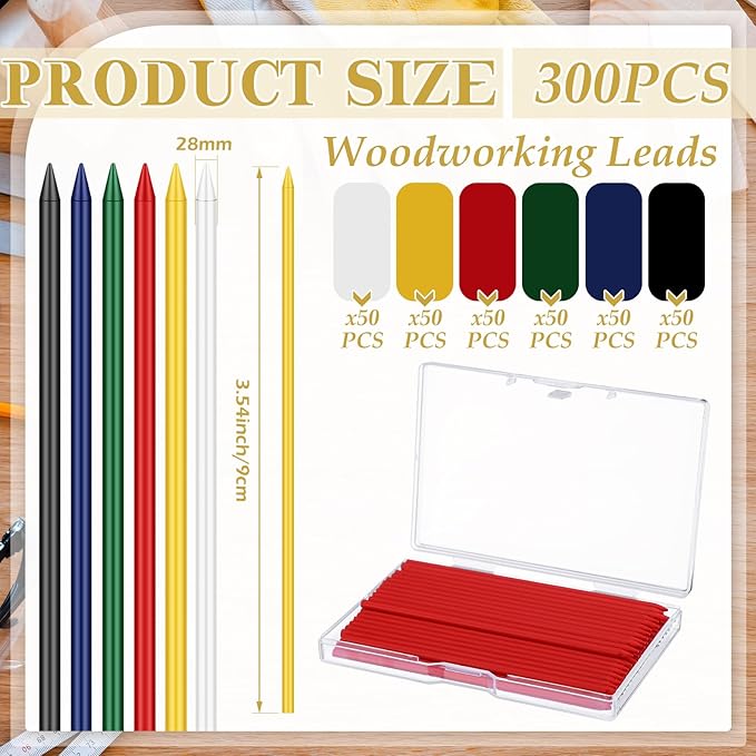 Spakon 300 Pcs 2.8mm Lead Refill Carpenter Construction Pencils Marker Lead Refills Dry Mechanical Woodworking Pencil Tools for Writing Drawing Drafting (Multicolor)