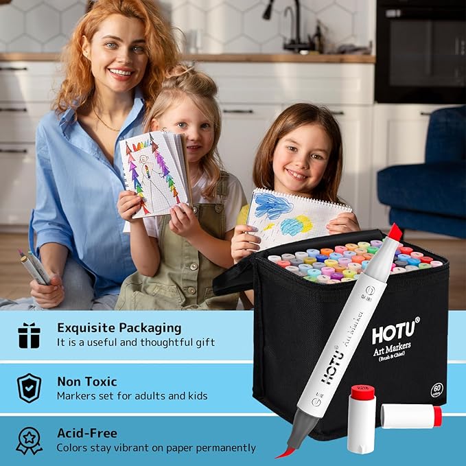 Alcohol Markers Brush Tip -60 Virant Colors Daul Tips Art Markers Set, for Artist Adults Coloring Illustrations, with Seamless Blending, Colorless Blender, Anti-Bleeding Pad, &Premium Ink