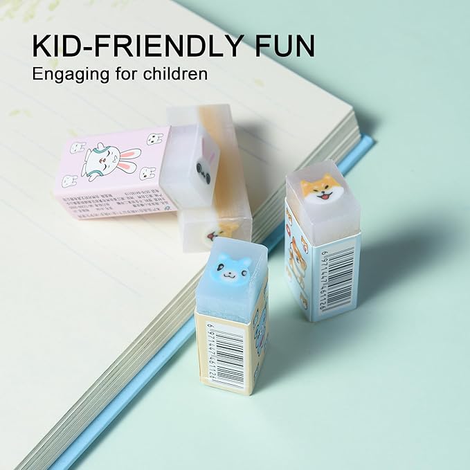 18Pcs Cute Animal Erasers for Kids Bulk, Kawaii Fun Pencil Jelly Erasers for School Classroom Supplies Prize Gifts Party Favors