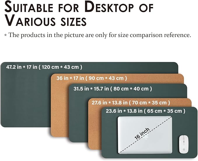 Cork Desk Mat - Dual-Sided Desk Pad for Office and Home - Desk Organization and Accessories - Ideal for Large Mouse Pad and Desk Mats on Top of Desks(Dark Green,90cmx 43cm)
