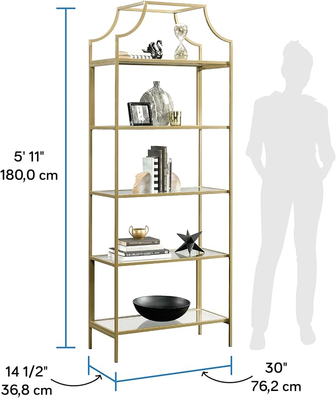 Sauder International Lux Bookcase/ book shelf, Satin Gold finish
