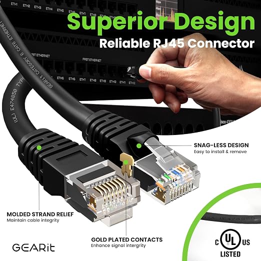 GEARit Cat 6 Ethernet Patch Cable 4 ft Black Cat6 Patch Cables 4ft - Image 4