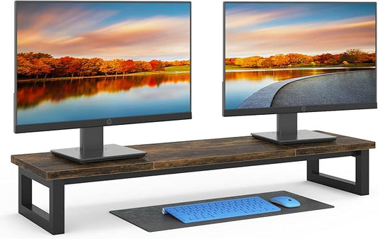 Dual Monitor Stand Riser, 39Inch Large Monitor Stands for 2 Monitors, Computer Monitor Stand, Wooden Desktop Oraganizer Shelf for Office Desk Computer,Laptop,TV