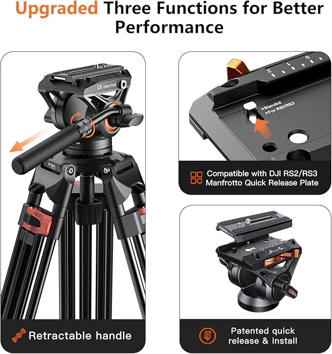 COMAN 74" Camera Tripod, Heavy Duty Video Tripod - Image 4