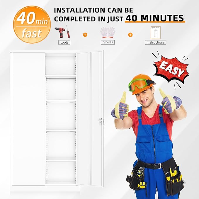 INTERGREAT Metal Storage Cabinet with Lock,White Armoire Wardrobe Closet with Lockable Doors,72" H Storage Closet Cabinets for Home,School,Office,Bedroom