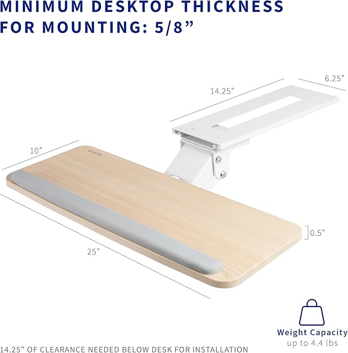 VIVO Adjustable Computer Keyboard and Mouse Platform Tray Ergonomic Under Table Desk Mount Drawer Underdesk Shelf, Light Wood, MOUNT-KB03C
