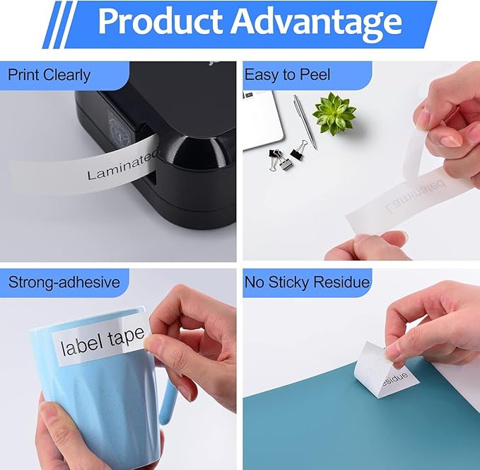 6PK 18mm 0.7'' Laminated White Tape Compatible for Brother P-Touch Label Maker Tape TZe-241 TZe TZ Label Tape TZ-241 TZe241 TZ241 Black on White for PT-D400 D410 D600 D610BT D460BT