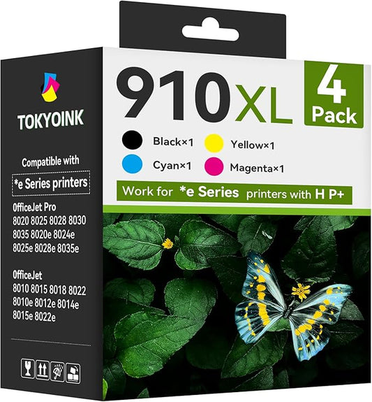 910XL Replacement for HP 910XL Ink Cartridges for HP Printers HP910 HP910XL 910 Ink Work for Office Jet Pro 8010 8010e 8015e 8020 8020e 8022e 8025 8025e 8028e 8030 8035e Black and Color - 4 Pack
