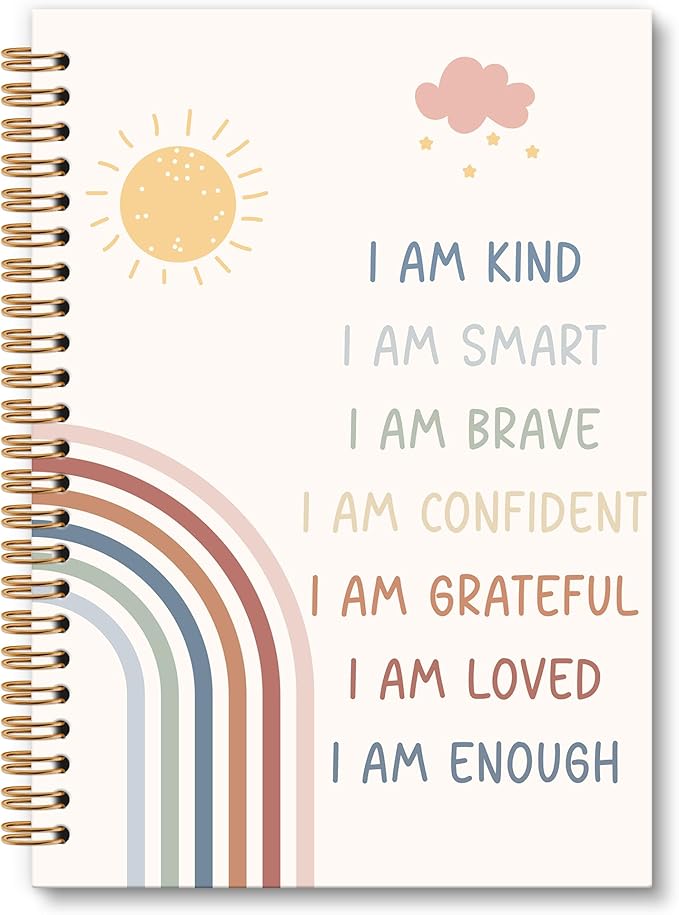 Inspirational Rainbow Notebook Journal - Motivational Nursery Spiral Notebook, I am Kind Inspirational Notebooks Gifts for Kids Girls, Daily Affirmations for Women School Supplies, 6x8.2In