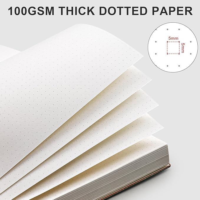 AHGXG Bullet Dotted Journal - Large A4 Notebook Dotted, 8.5''×11'', 320 Pages Dot Grid Notebook, 100gsm Thick Paper, Leather Softcover, with Journal Stencils, Inner Pocket - GrayBlue