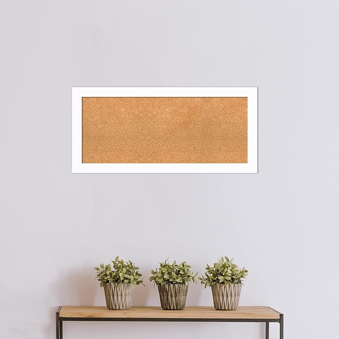 Amanti Art Natural Cork Board for Wall, 17x37 Vision Board with White Frame, Medium Corkboard Office Decor for Home Organization, Casual Corkboard Pinboard to Display Items for Home Organization in