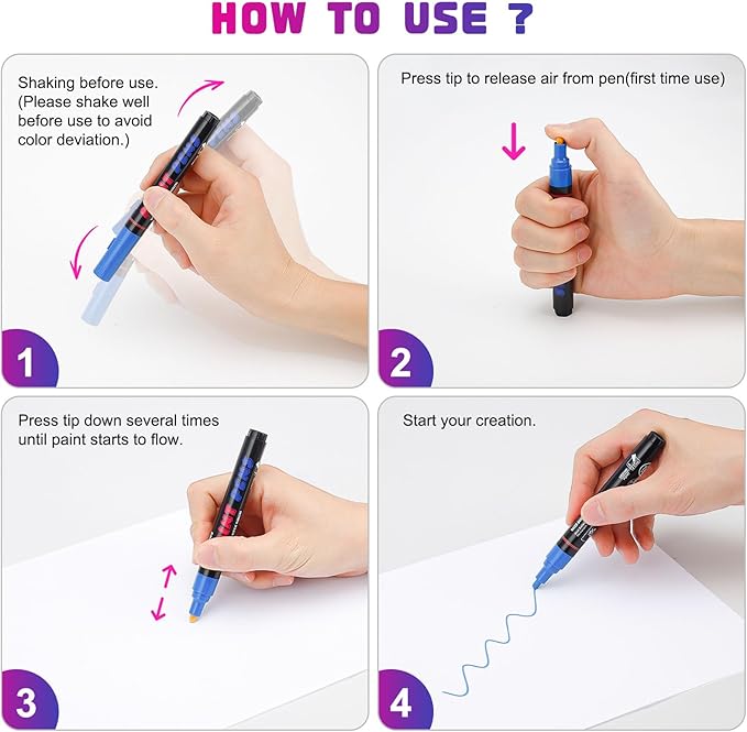 Gold Paint Pens Paint Markers - 8 Pack Permanent Quick Dry Waterproof Marker Pens for Rocks Wood Fabric Plastic Canvas Glass Mugs Metal Tire Stone