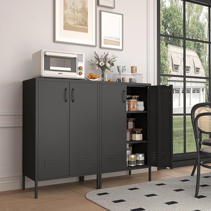 Metal Storage Cabinet,Metal Cabinet with Adjustable Shelves, 2 Door Locker Cabinets with Doors,Accent Cabinets for Living Room,School,Office