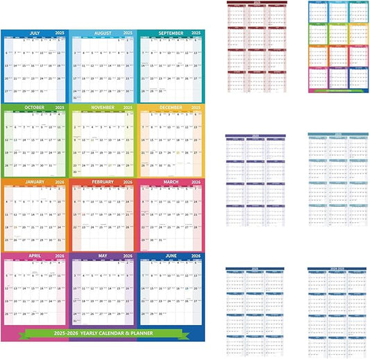 2025-2026 Wall Calendar 34.8" x 22.8" Large Vertical Yearly Wall Hanging Calenda with Julian Date from July 2025 to June 2026 Thick Paper Calendar 12 Month Annual Planner for Office Fridge(Colorful)