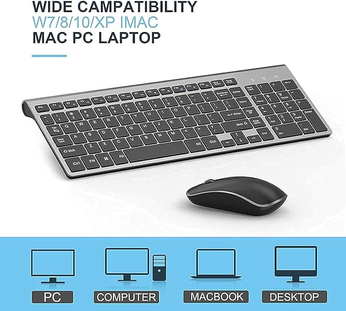 JOYACCESS Wireless Keyboard and Mouse,2.4G Ergonomic and Slim Wireless Computer Keyboard Mouse Designed for Windows, PC, Laptop,Tablet - Black Grey