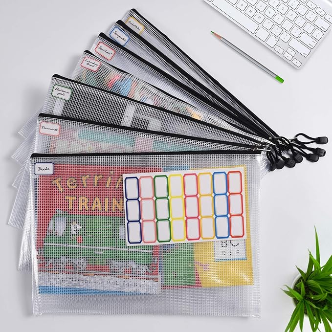 12 Pcs Plastic Mesh Zip File Bags, Waterproof Tear-Resistant Document File Folders, B4 Size Zipper Documents Pouch Document Organizer Bags for School Office Home Travel Storage(15.35×11.22Inch)