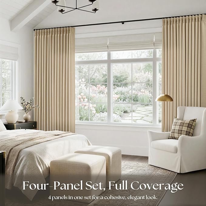 Extra Long 112 Inch Pinch Pleated Living Room Curtains 4 Panels Set, Oatmeal - Image 6