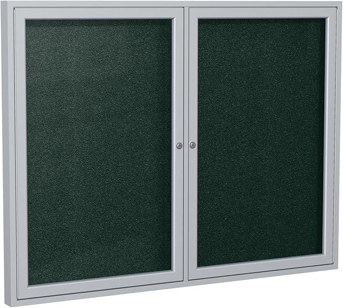 Ghent 48"x60" 2-Door Outdoor Enclosed Vinyl Bulletin Board, Shatter Resistant, with Lock, Satin Aluminum Frame - Ebony (PA24860VX-183), Made in the USA