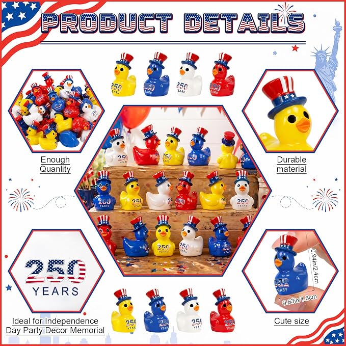 Skylety 36 Pcs Patriotic Mini Ducks 4th of July Independence Day Party Decor - Image 2