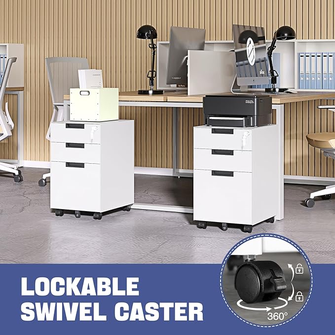 Rolling File Cabinet with Lock, 3 Drawer Metal Mobile Filing Cabinet for Legal/Letter Size, Fully Assembled Except Casters