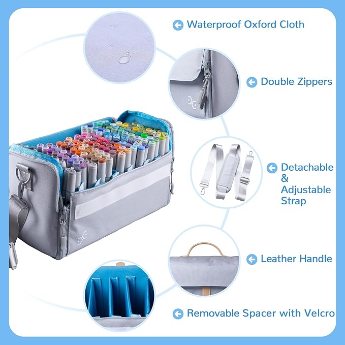 Marker Pens Storage Tote Handbag, Up to 160 Pens, Crossbody Bags Causal Shoulder Bag for Artists,Hobbyist