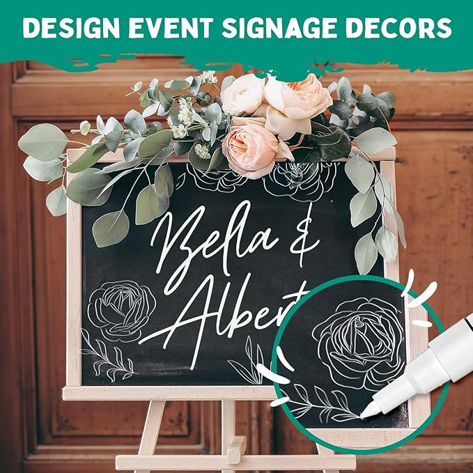 Extra Fine Tip White Chalk Markers (4 Pack 1mm Point) Chalk Pens - White Dry Erase Marker Pen for Blackboard, Chalkboards, Windows, Glass, Bistro, Signs