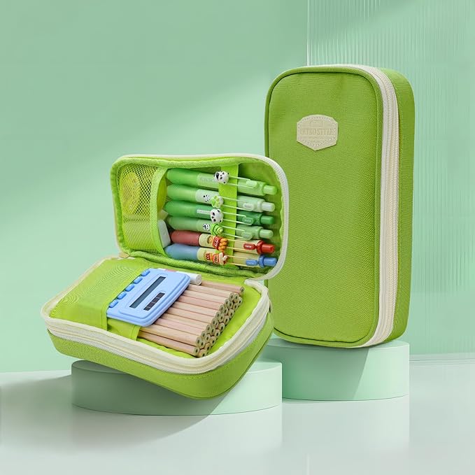 Large Capacity Pencil Case - Durable Zipper Aesthetic Pen Pouch, Big Storage Organizer for School, Office & Travel - Waterproof & Multi-Use (Fruit Green)