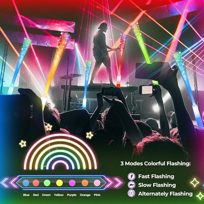 SHQDD 28 PCS Glow Fiber Wands Sticks, LED Light Wands, Glow in The Dark Party - Image 7