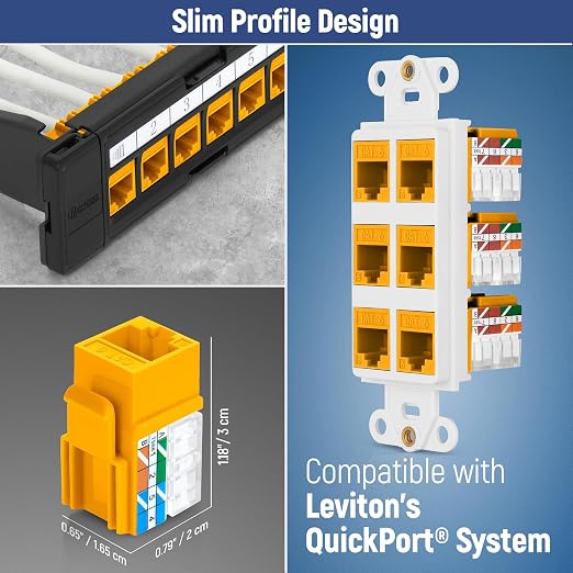 Everest 90° Angled RJ45 Cat6A Keystone Jacks 50-Pack in Yellow - Image 6