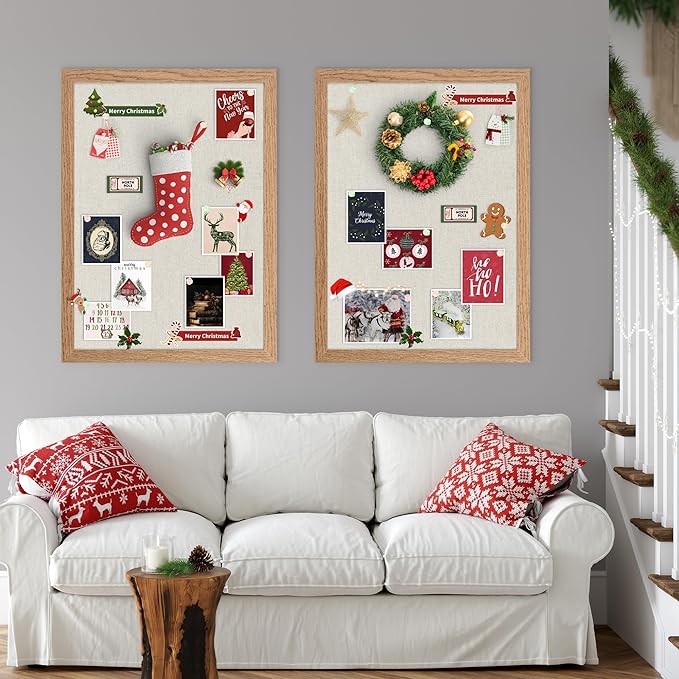 Cork Board Bulletin Board 18" x 24", 2-Pack Large Linen Corkboards with Frame for Walls, Cute Picture Display Pin Board Vision Board for Room School Office Bedroom 40 Pushpins Carbonized Black