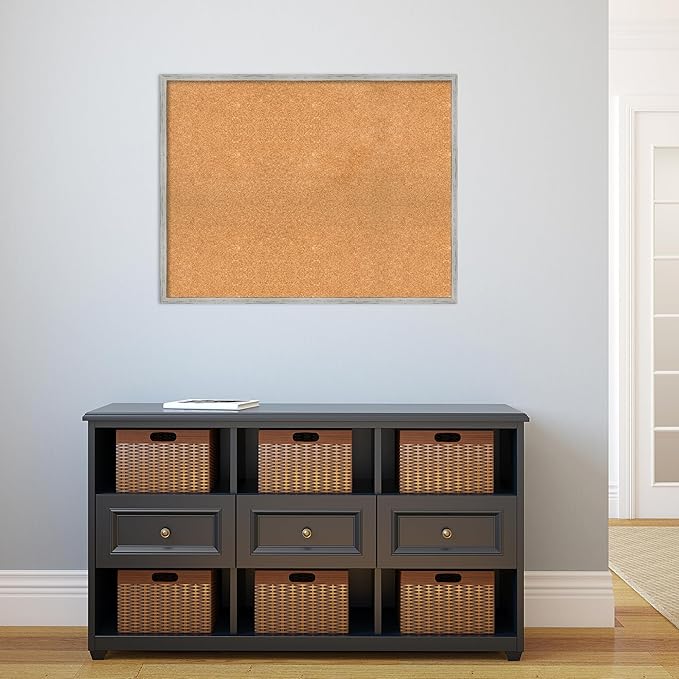 Amanti Art Natural Cork Board for Wall, 27x35 Vision Board with White Frame, Large Corkboard Office Decor for Home Organization, Cottage Corkboard Pinboard to Display Items for Home Organization in