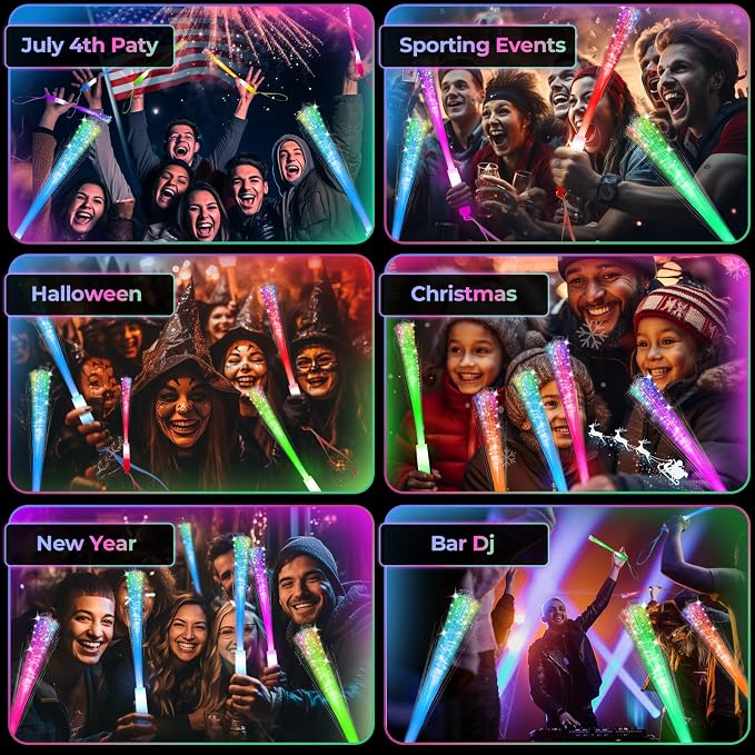 SHQDD 28 PCS Glow Fiber Wands Sticks, LED Light Wands, Glow in The Dark Party - Image 6
