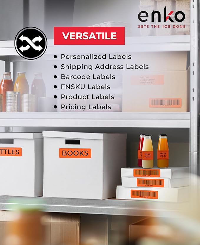 enKo [6 Rolls, 2100 Labels] Address, Shipping & Barcode Labels 30252 - Orange (1-1/8" x 3-1/2") Compatible for Dymo LabelWriter & Rollo Printer