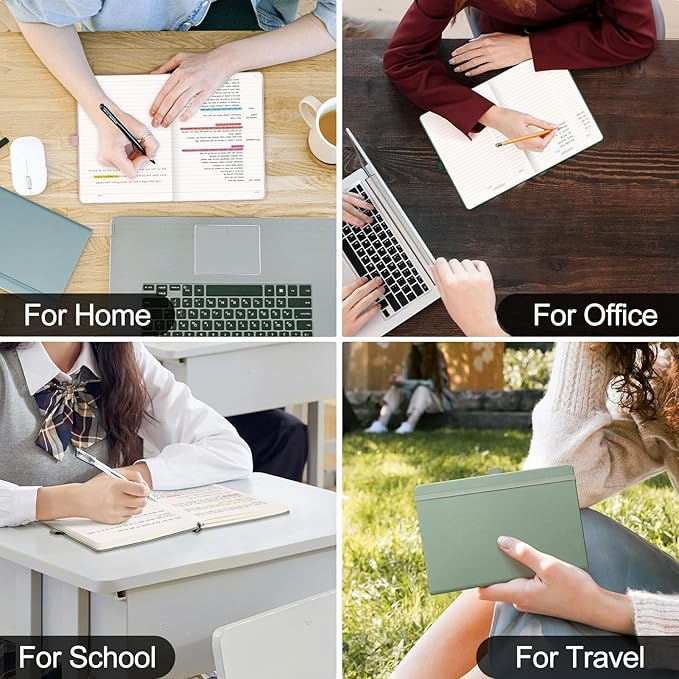 EMSHOI A4 College Ruled Notebook Journal- 400 Pages (200 sheets), 7mm Spacing & Vegan Leather Cover for Work, School, Bible Study, Bullet Journaling- with Sticky Notes, Pocket & Pen Holder - GrayBlue