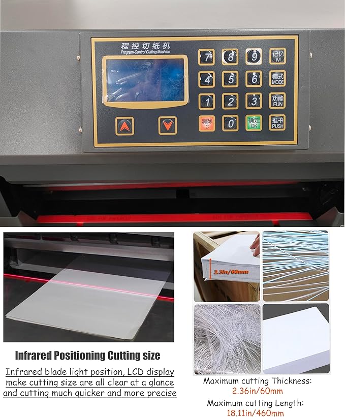 INTSUPERMAI Electric Paper Cutter Heavy Duty Paper Trimmers Guillotine with 40-460mm 1.57-18.11inch Cutting Size Digital Numerical Control Commercial Paper Stack Cutter Trimmer for Paper Cutting 110V