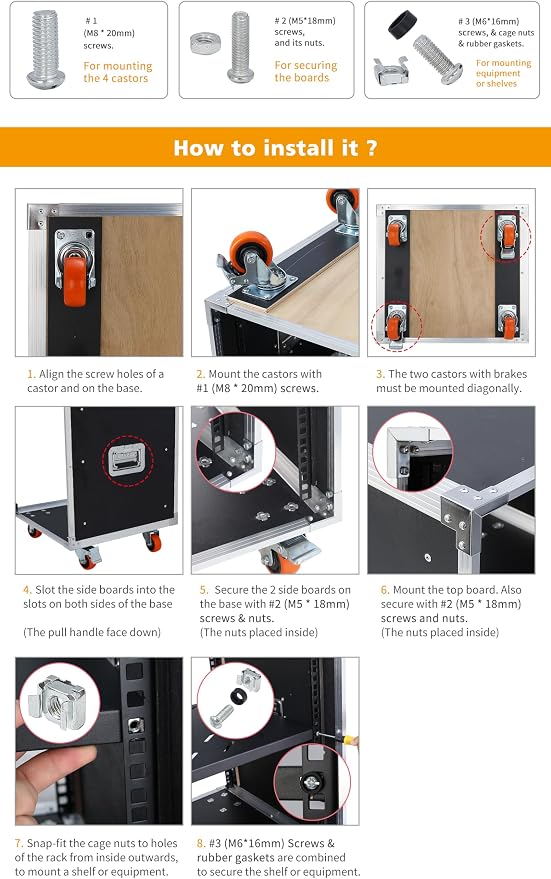 Movable AV Gear Rack 12U 19in Mobile Floor Standing Network Device Storage - Image 7