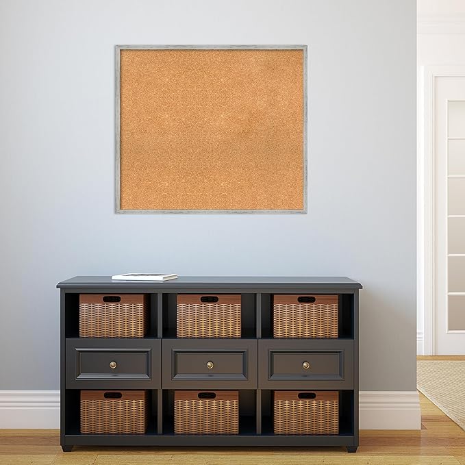 Amanti Art Natural Cork Board for Wall, 29x33 Vision Board with White Frame, Large Corkboard Office Decor for Home Organization, Cottage Corkboard Pinboard to Display Items for Home Organization in