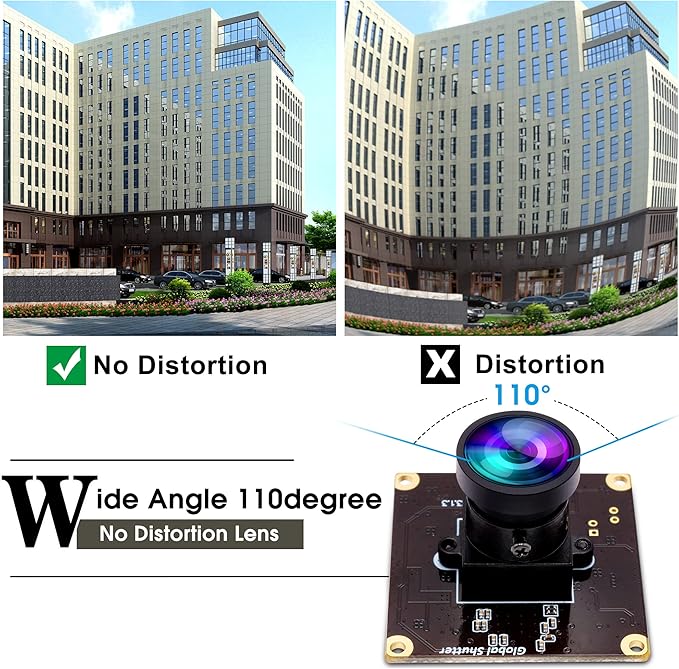ELP High Speed Wide Angle Global Shutter USB Camera Module for Computer 1080P Mini UVC USB2.0 Webcam Board with 110degree No Distortion Lens AR0234 High Frame 90fps Web PC Camera Board for Laptop