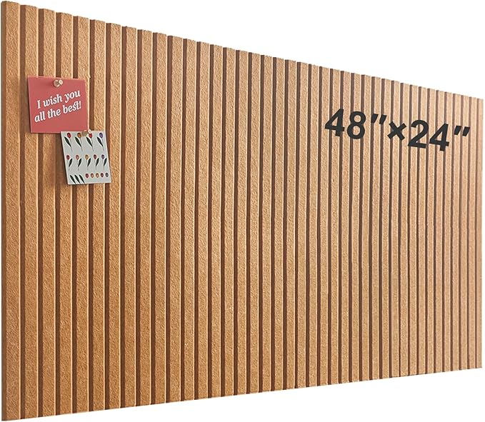 Large Cork Board for Office, 8 Pack Felt Wall Tiles with Slat Wall Paneling and Safe Removable Adhesive Tabs, Felt Bulletin Board Pin Board Cork Boards for Walls (Deep Camel)
