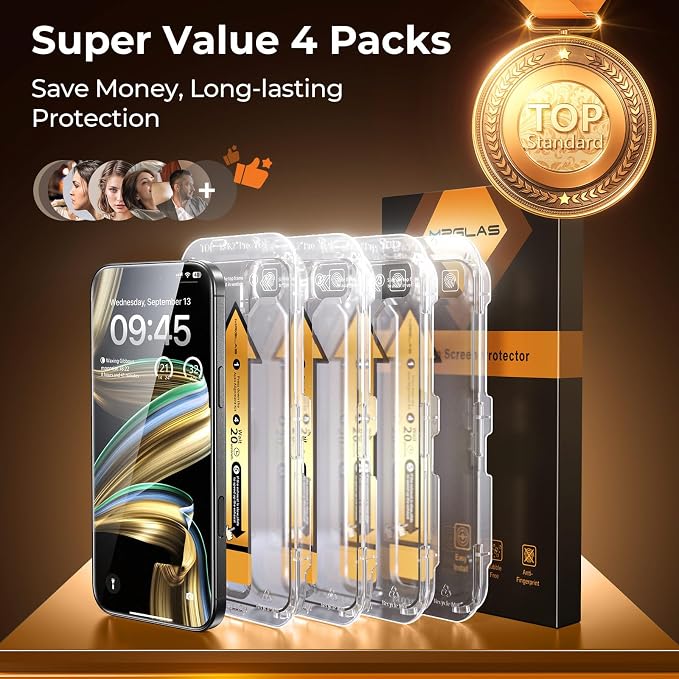 MRGLAS 4-Pack TOP 9H+ Glass for iPhone 16 Pro Max Privacy Screen Protector - Image 9