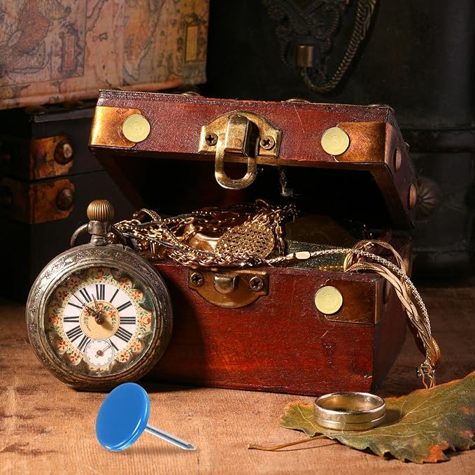 uxcell 100Pcs Upholstery Tacks, 11mmx17mm Flat Head Thumb Tack Decorative Furniture Nails Push Pins for Furniture Sofa Headboards, Blue