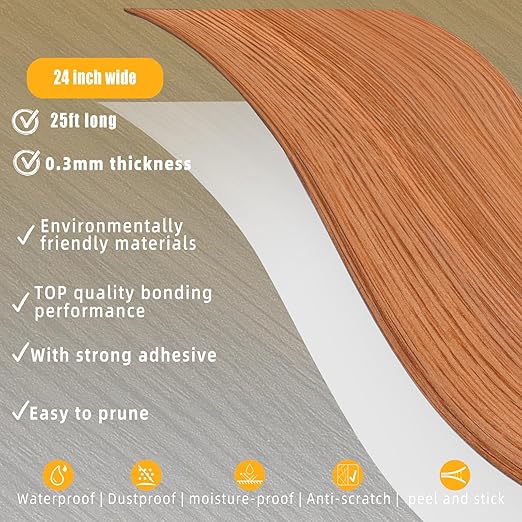 GSCIT Club Red Oak Wallpaper, 24 inch X 25ft Self Adhesive Wood Grain Repair Tape Patch for Tables, Chairs, Baseboards, Doors, Windows, Floors, Handicraft DIY.