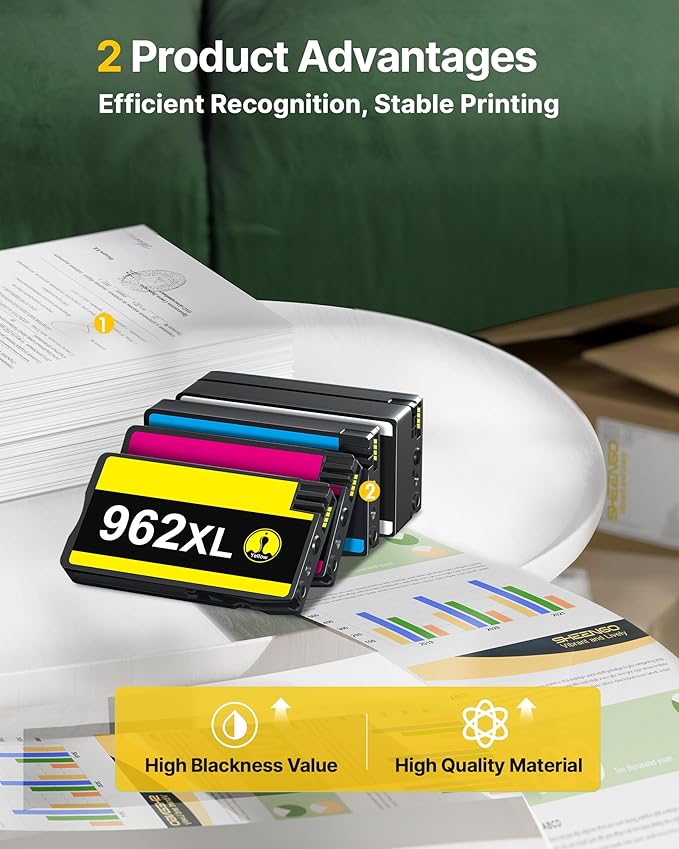 962XL Ink Cartridges Combo Pack Replacement for HP Ink 962XL Black and 962 Color Combo Pack for HP 962 962XL Ink for HP OfficeJet Pro 9010 9015 9018 9020 9025 Printer(1BK/1C/1M/1Y, 4 Pack)