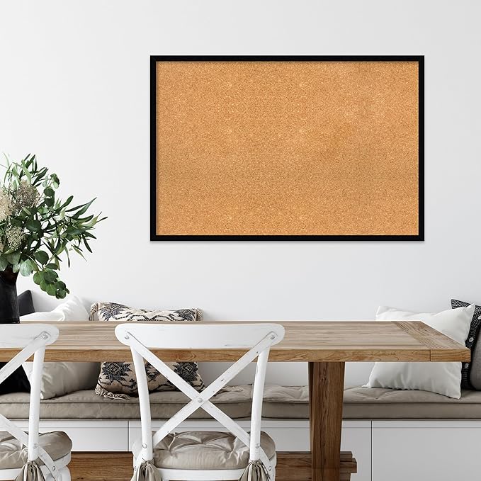 Amanti Art Natural Cork Board for Wall, 25x37 Vision Board with Black Wood Frame, Large Corkboard Office Decor for Home Organization, Modern Contemporary Corkboard Pinboard to display items for home